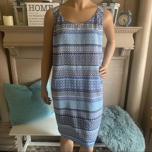 Lined and Lightweight Blue Geometric Print Sleeveless Summer Dress